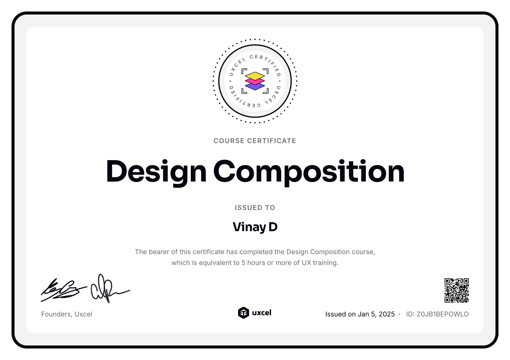 Vinay D's certificate
